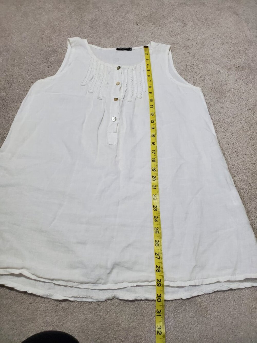 LUNGO L'ARNO 100% Linen Sleeveless Tunic Top White Medium Henley Summer Beach - Picture 13 of 13